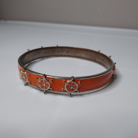 Vintage Orange Enamel Ship Helm Metal Bangle - Picture 8 of 15